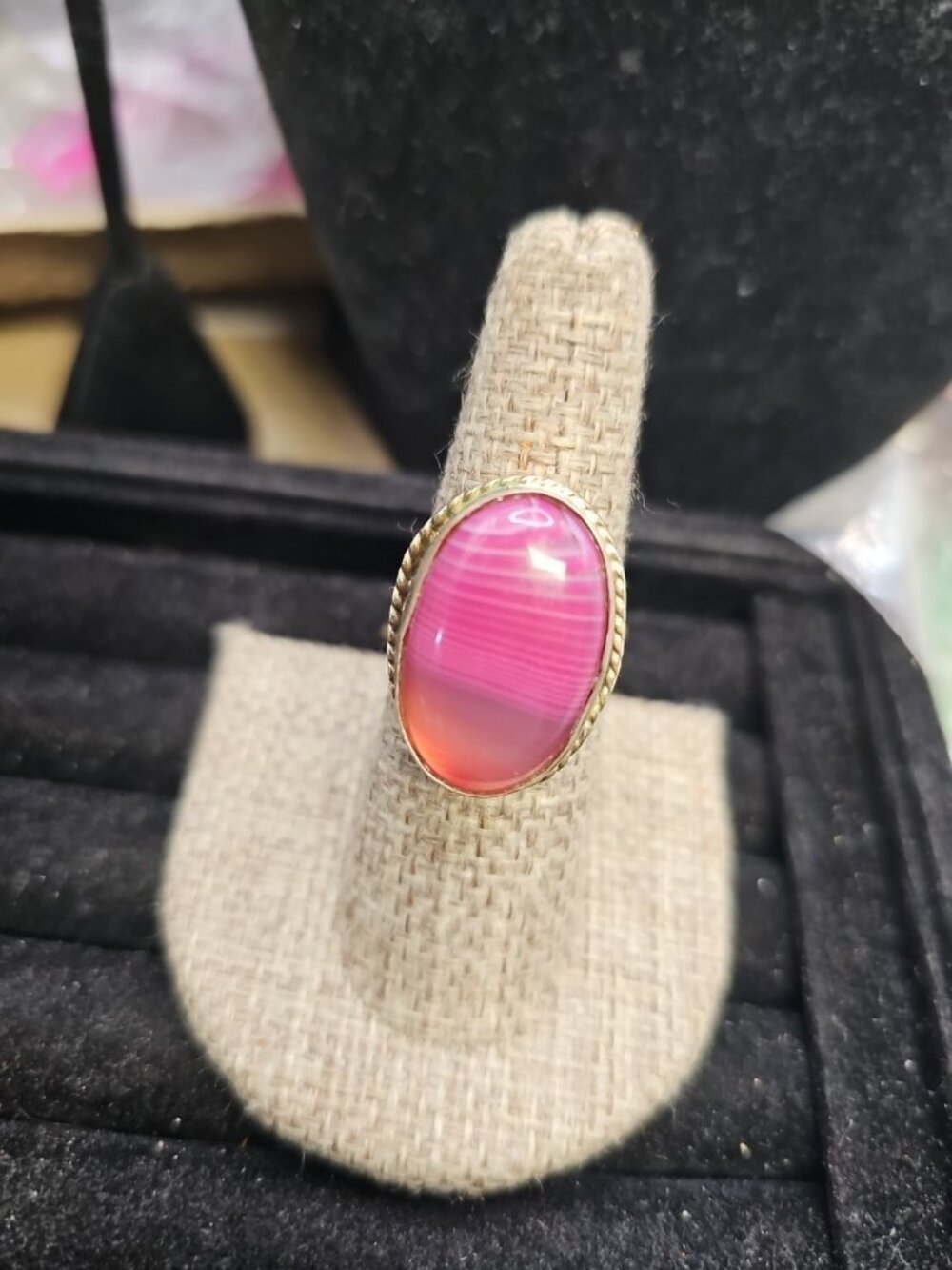 Ring Size 6.75  silver  Pink Lace Agate(needs Cleaning) See Last  Photo
